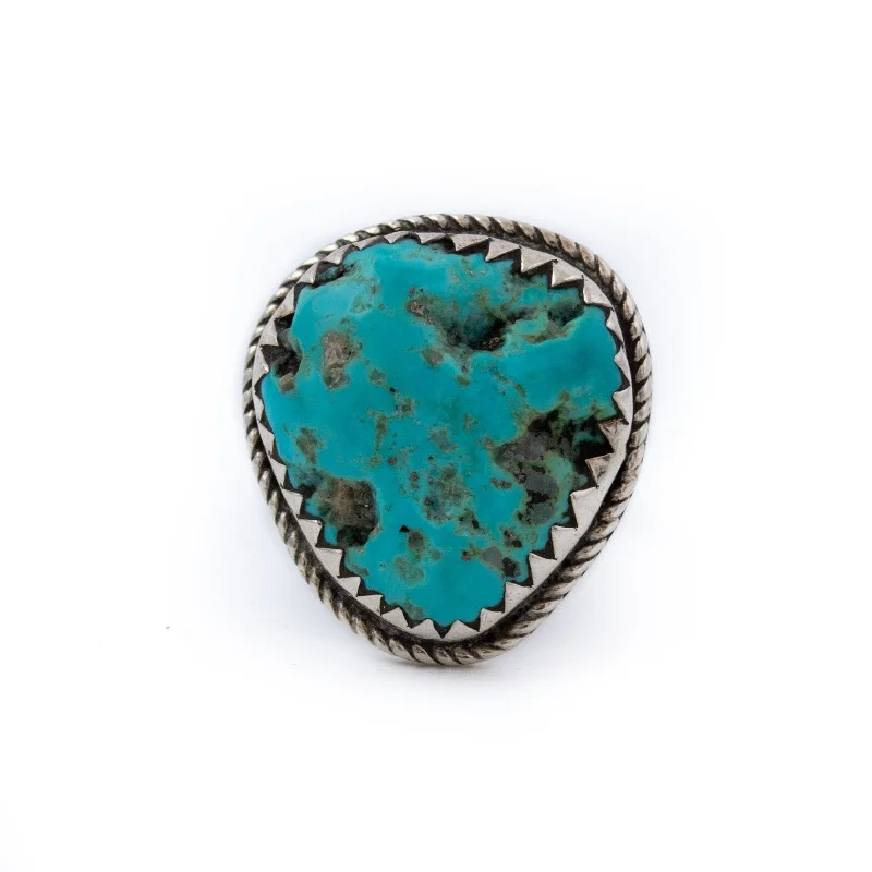 Vintage Engagement Ring with SapphireTextured Rugged Vintage 1970s Navajo Turquoise Ring