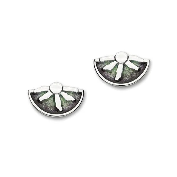 Fashion Hoop Earrings-Ring of Brodgar Sterling Silver & Green Enamel Stud Earrings, EE559