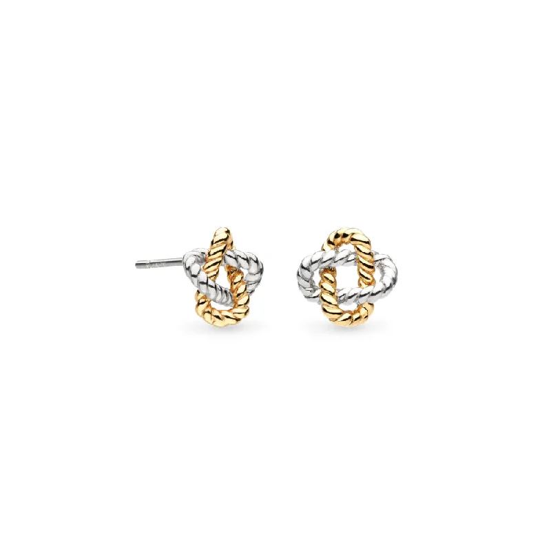 Classy Drop Gold Earrings-Silver & Yellow Gold Plated Marina Rope Knot Golden Stud Earrings