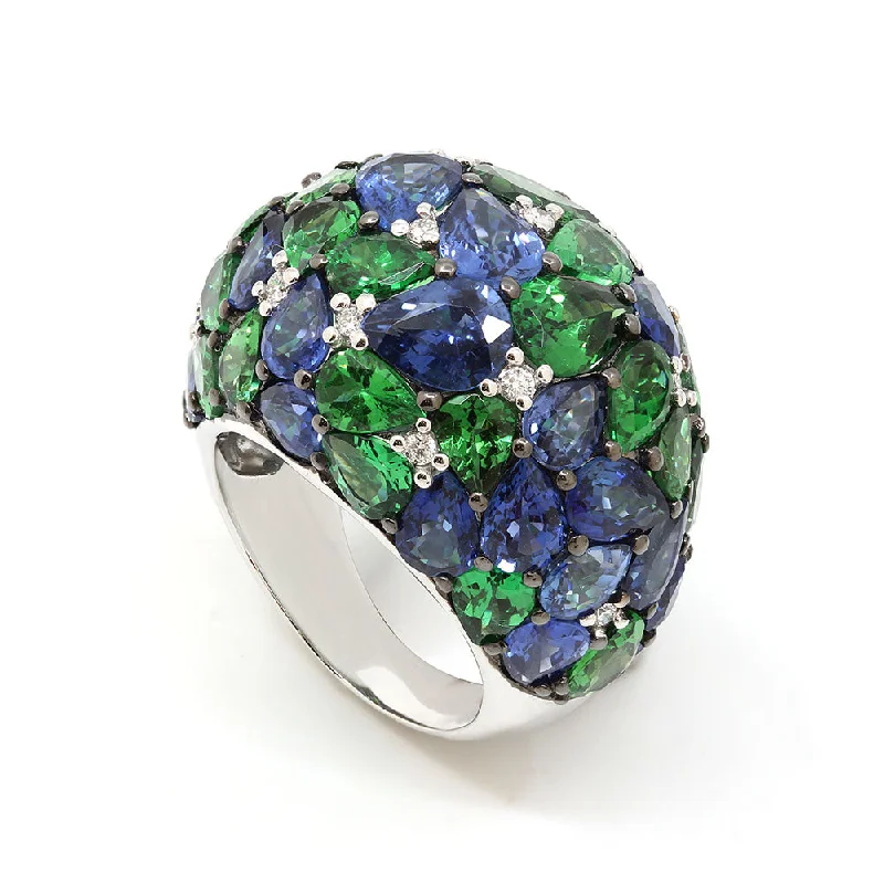 Personalized Wedding Ring for Your Loved OneSapphire & Tsavorite Dome Cocktail Ring