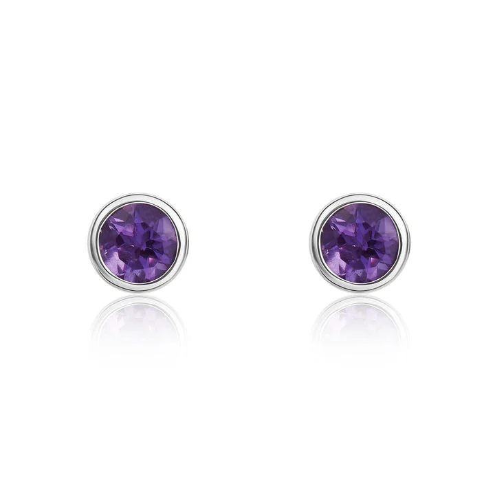 Sparkling Gold Hoop Earrings-9ct white gold round amethyst set stud earrings