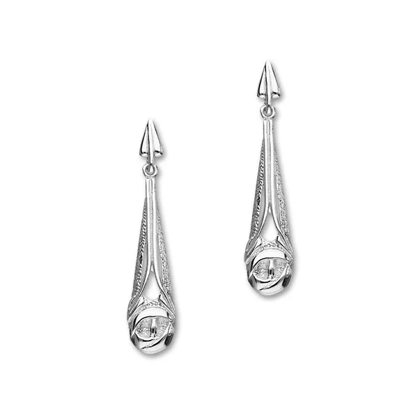 Silver Hoop Drop Earrings-Charles Rennie Mackintosh Rose & Leaf Sterling Silver Long Drop Earrings, E516