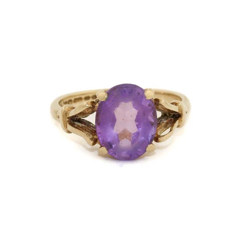 Classic Wedding Band for Women9k Gold x Vintage Amethyst Ring