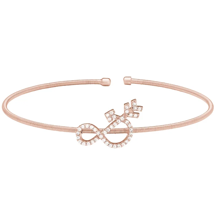 Men's Bracelets-Rose Gold Finish Sterling Silver Cable Cuff Ampersand Bracelet with Simulated Diamonds