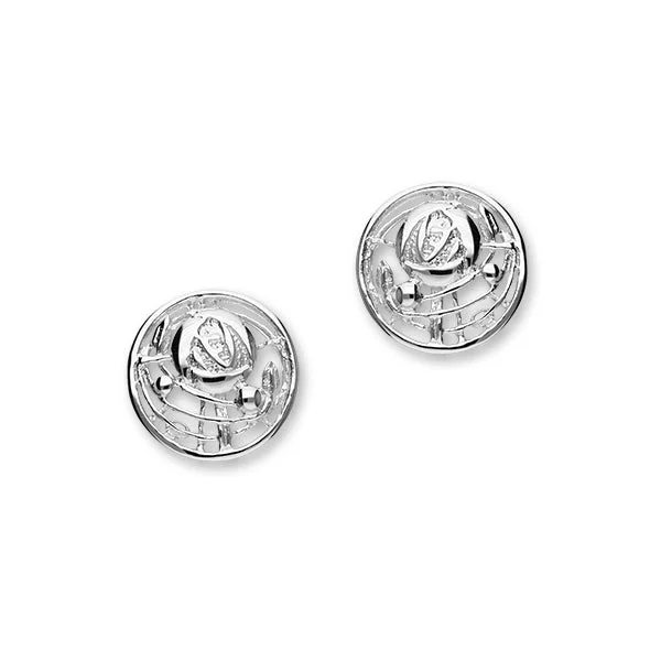 Designer Hoop Earrings-Charles Rennie Mackintosh Rose Sterling Silver Round Stud Earrings, E520