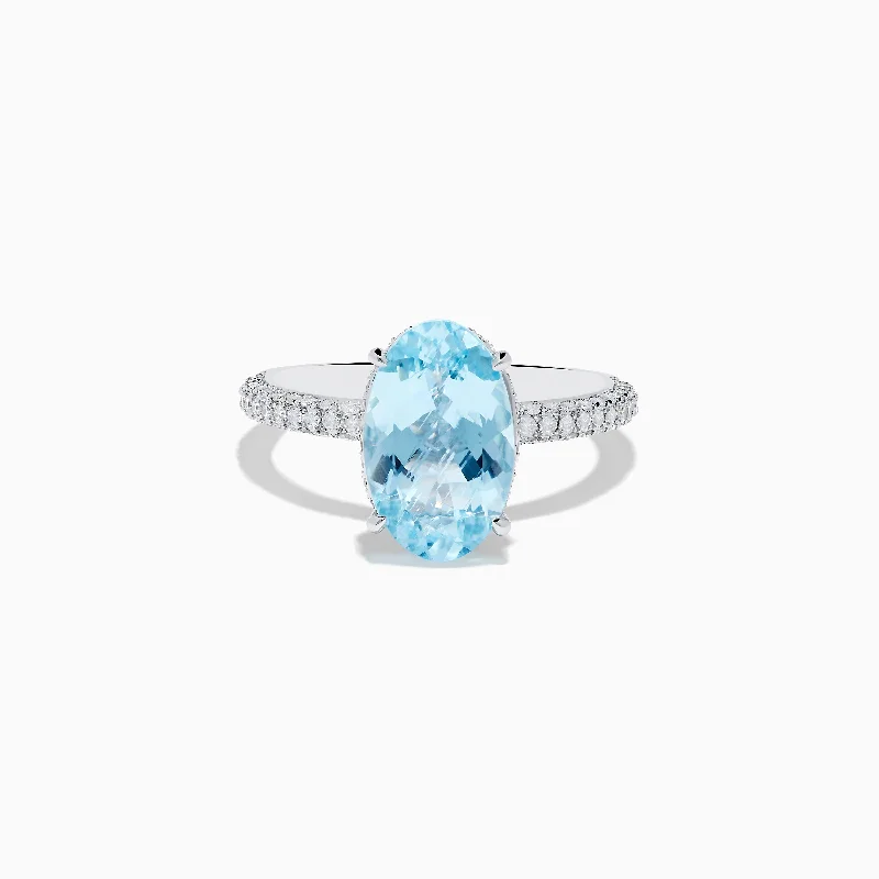 Customizable Silver Engagement Ring14K White Gold Aquamarine and Diamond Double Hidden Halo Ring