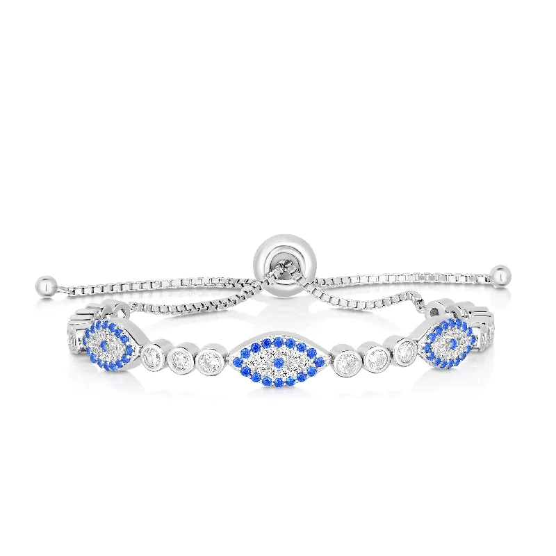 Minimal Gold Bracelets-Sterling Silver CZ Evil Eye Station Friendship Bracelet