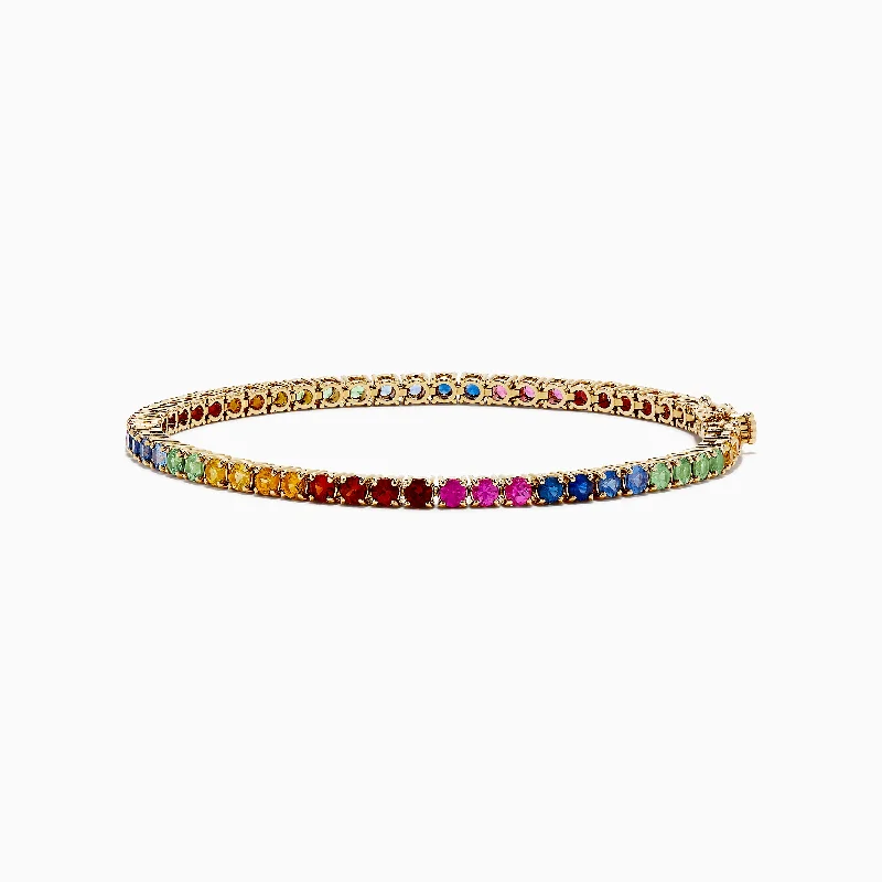 Silver And Pearl Bracelets-Watercolors 14K Yellow Gold Multi Sapphire Tennis Bracelet