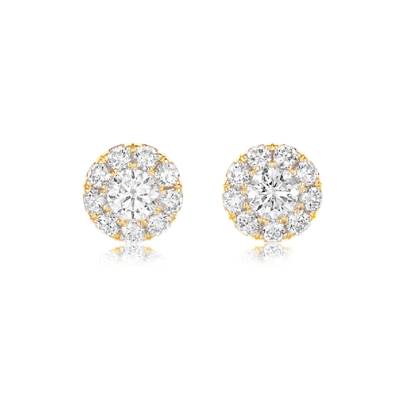 Designer Crystal Earrings-18ct Gold yellow gold round brilliant cut diamond cluster earrings