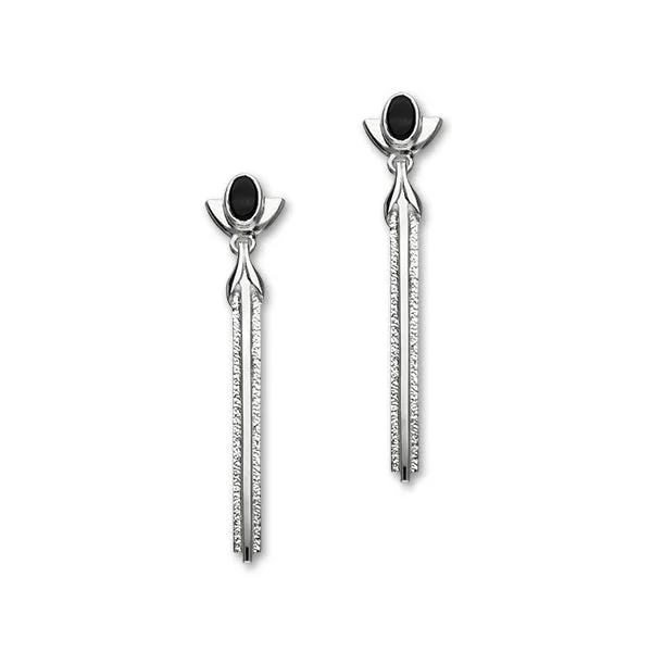 Oversized Stud Earrings-Charles Rennie Mackintosh Sterling Silver & Black Onyx Long Drop Earrings, SE74