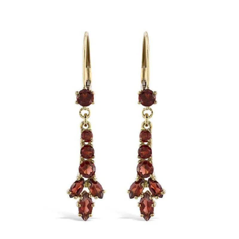 Sparkling Gold Earrings-9ct Yellow Gold Garnet Drop Earrings