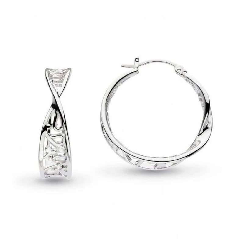 Bright Crystal Stud Earrings-Silver Blossom Flourish Twist Hoop Earrings