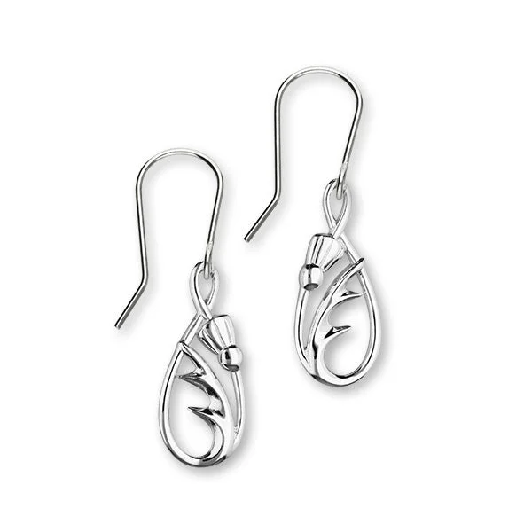 Gold Earrings for Bridesmaids-Scottish Thistle Sterling Silver Loop Drop Earrings, E1519