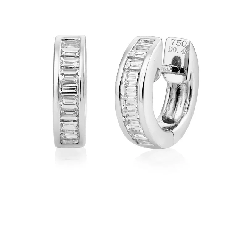 Modern Hoop Drop Earrings-18ct white gold 9 baguette diamond huggy hoop earrings