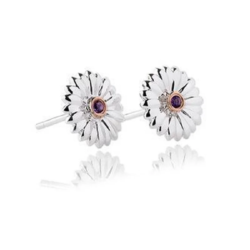 Silver Gemstone Drop Earrings-Silver & 9ct Rose Gold Flower Amethyst Set Stud Earrings