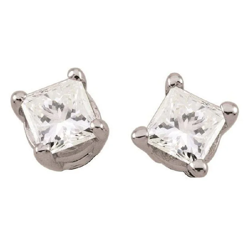 Sparkling Silver Earrings-18ct White Gold 0.46ct Princess Cut Diamond Stud Earrings