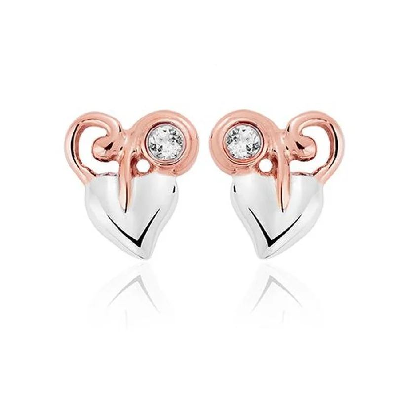 Large Crystal Hoop Earrings-Silver & 9ct Rose Gold Tree of Life White Topaz Set Stud Earrings