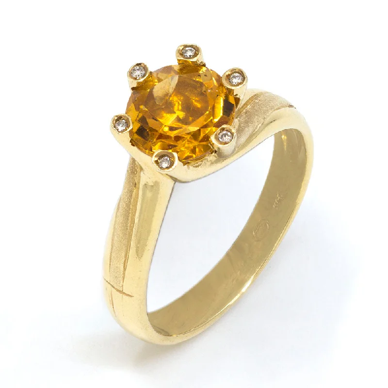 Custom Round Engagement Ring for WomenCitrine Ring with Diamonds