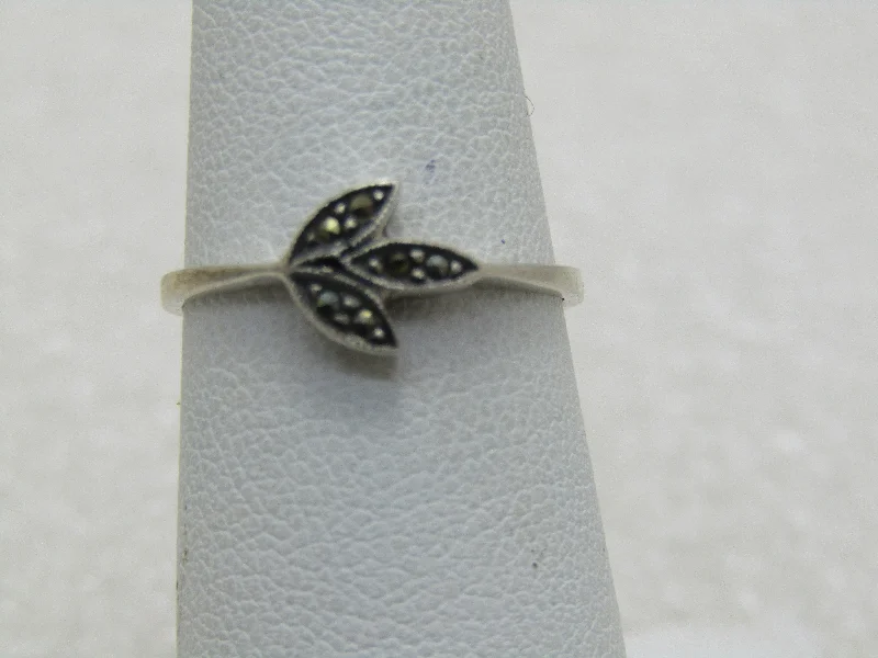 Personalized Wedding Ring Set for WomenVintage Sterling Silver Marcasite Leaf Ring, Sz. 6