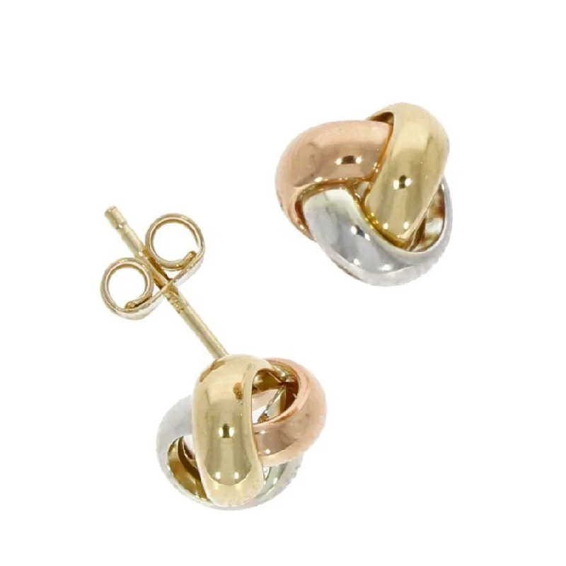 Soft Gold Hoop Earrings-9ct Yellow, White & Rose Gold Knot Stud Earrings