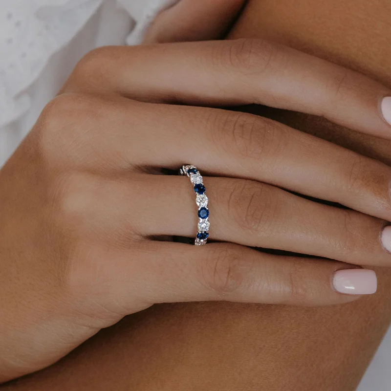 Silver Wedding Ring with EngravingAlternating Sapphire & Diamond Band Ring