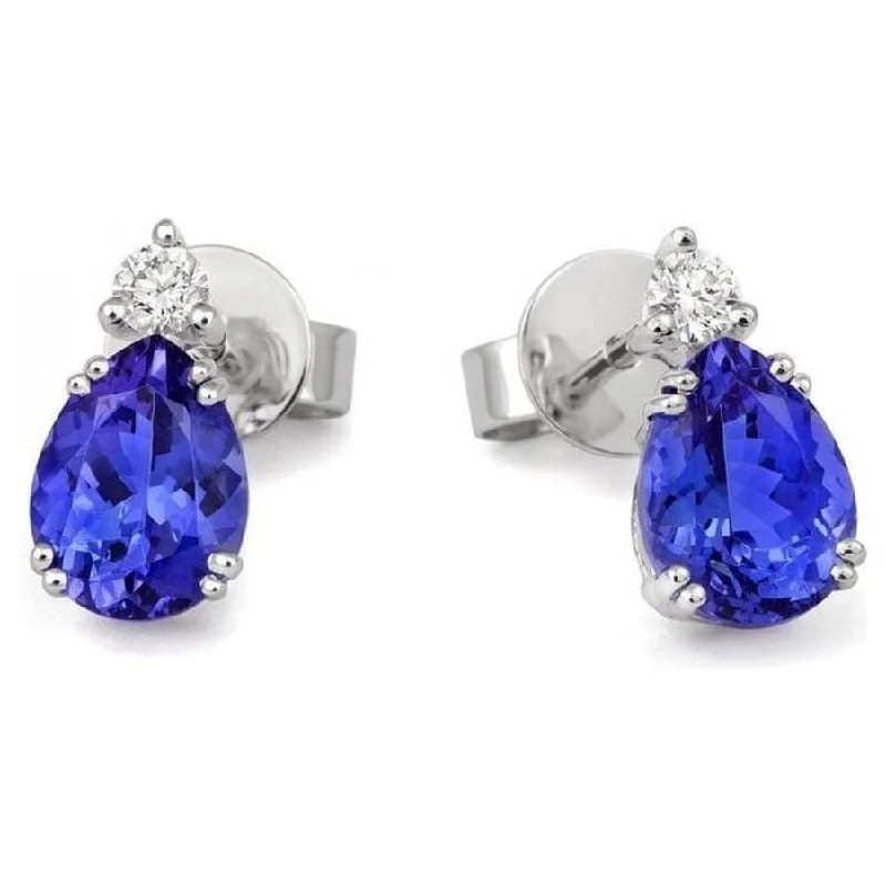 Natural Pearl Earrings-18ct White Gold Pear Cut Tanzanite & Round Brilliant Cut Diamond Drop Earrings