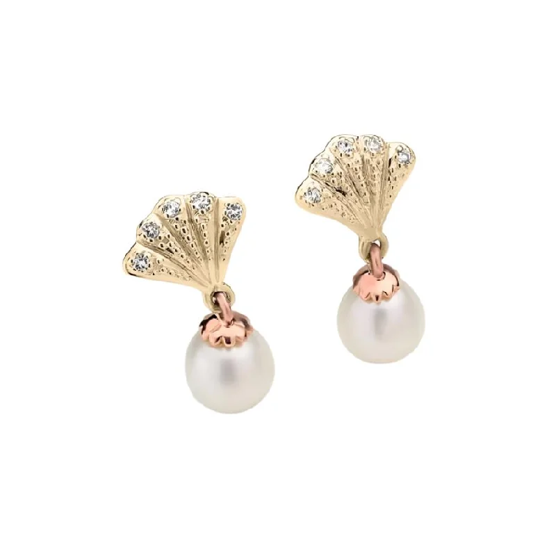 Classic Gold Earrings-9ct Yellow & Rose Gold Windsor Cultured Pearl & White Topaz Drop Earrings