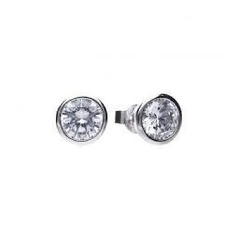 Diamond Hoop Earrings-Silver bezel/rub over set solitaire stud CZ earrings