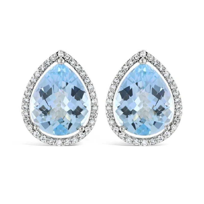 Fashion Hoop Earrings-9ct White Gold Pear Cut Blue Topaz & Diamond Stud Earrings