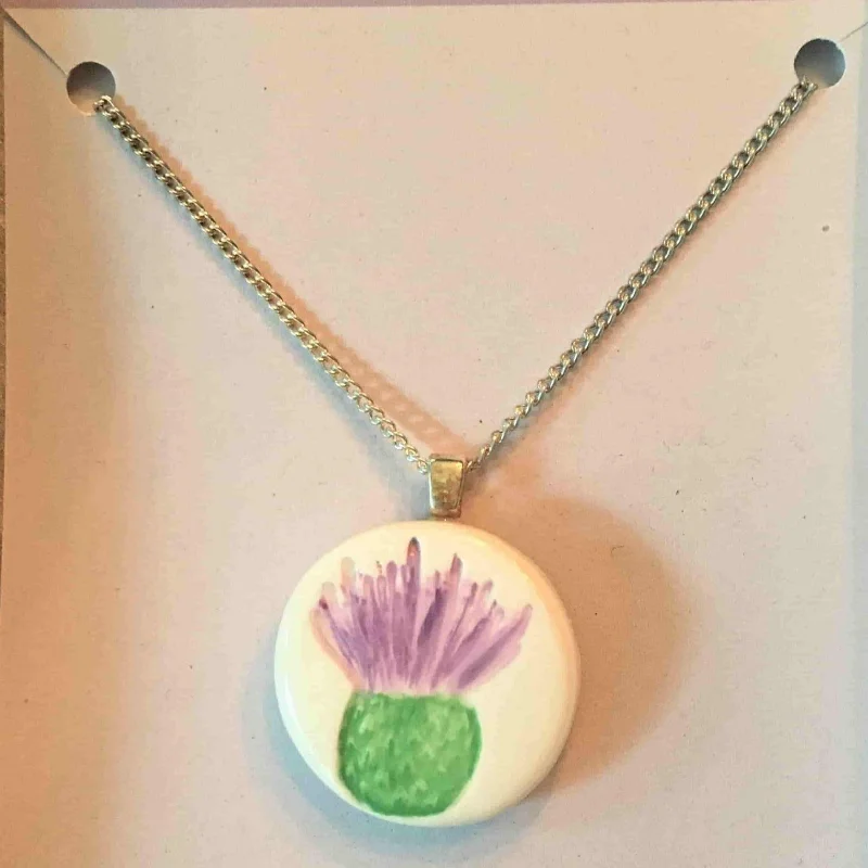 Custom Zodiac Birthstone Ring-Crystal Pendant Necklace for Wedding-Scottish Thistle in Clay Necklace