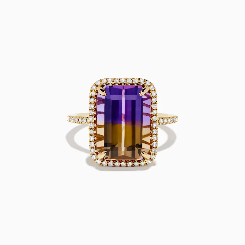 Custom Engagement Ring with Diamond Accents14K Yellow Gold Ametrine and Diamond Ring