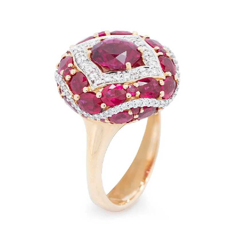 Classic Engagement Ring with Pear Cut DiamondRubellite Tourmaline, Rubies & Diamonds Cocktail Ring