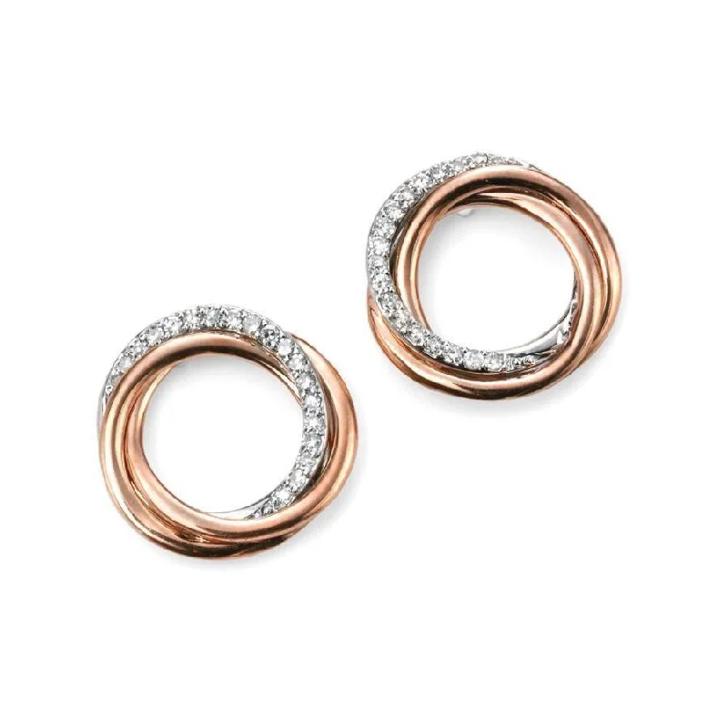 Small Crystal Earrings-9ct Rose Gold Double Interlocking Circle Diamond Set Earrings