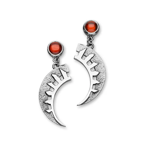 Handmade Silver Drop Earrings-Solstice Ring of Brodgar Sterling Silver & Orange Stone Drop Earrings, SE420