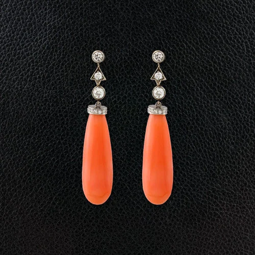 Vintage Gold Earrings-Angel Skin Coral Estate Earrings