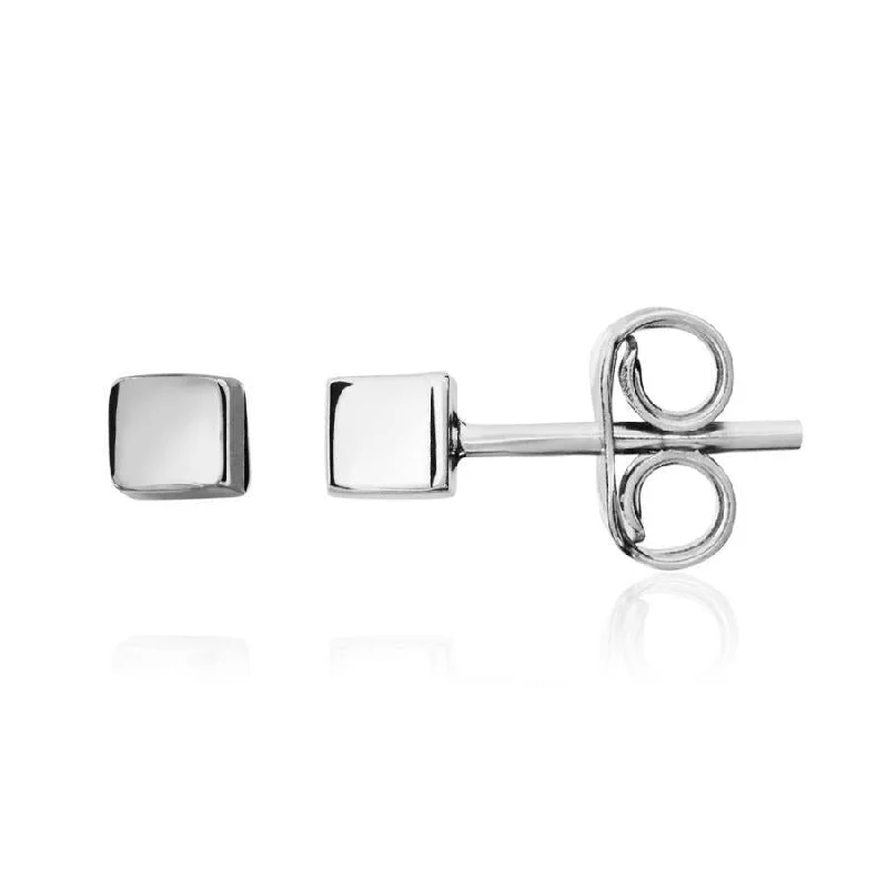 Gold Hoop Earrings-9ct White Gold 3mm Polished Cube Stud Earrings