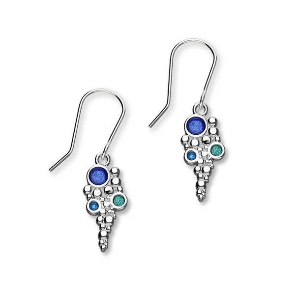 Custom Earrings-Dröfn Sterling Silver & Blue Enamel Drop Earrings, EE628