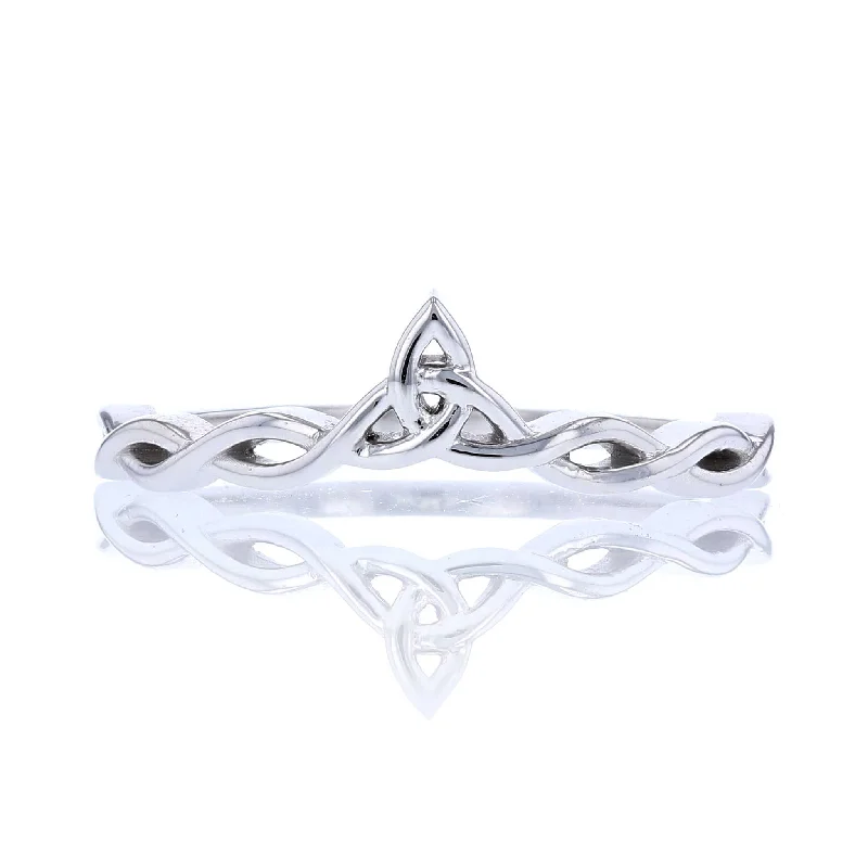 Custom Heart Engagement Ring for WomenWhite Gold Celtic Trinity Contour Band