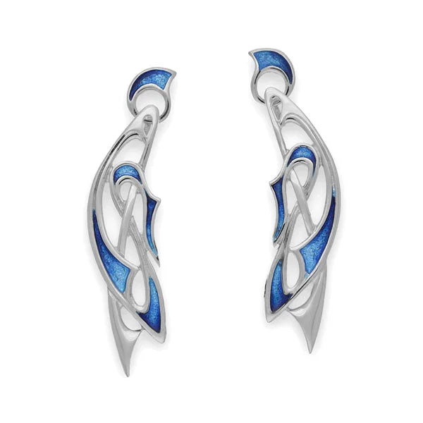 Minimalist Drop Earrings-Pat Cheney Sterling Silver & Blue Enamel Art Nouveau Drop Earrings, EE739