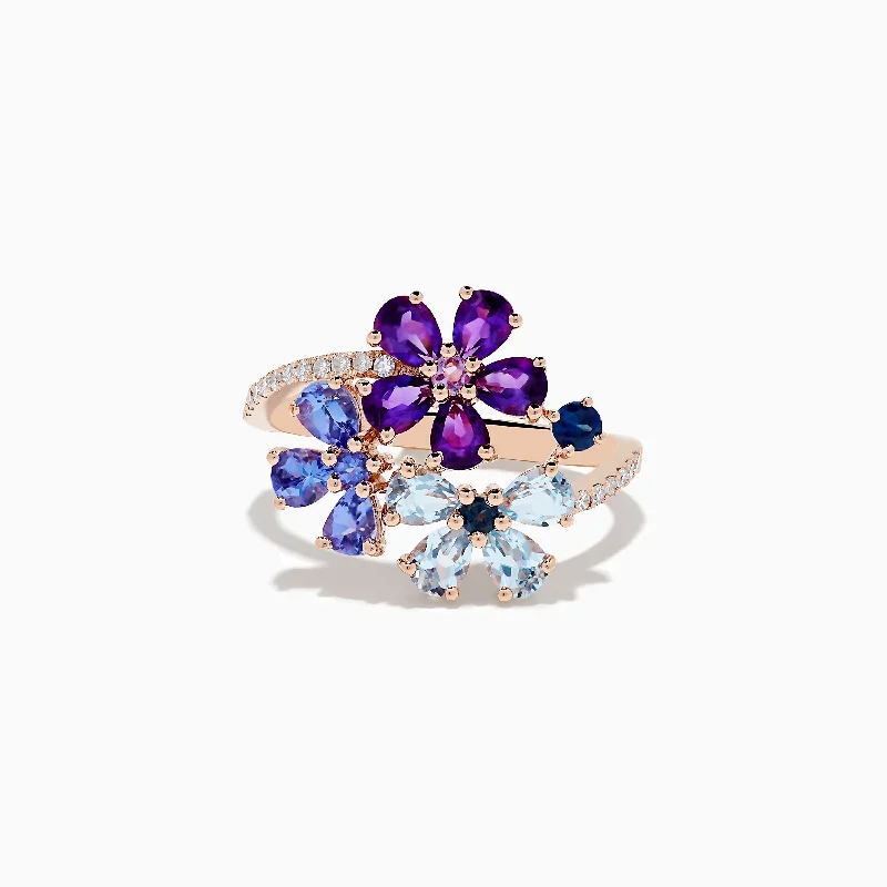 Elegant Wedding Ring for Him14K Gold Blue Topaz, Amethyst, Tanzanite, Sapphire and Diamond Ring