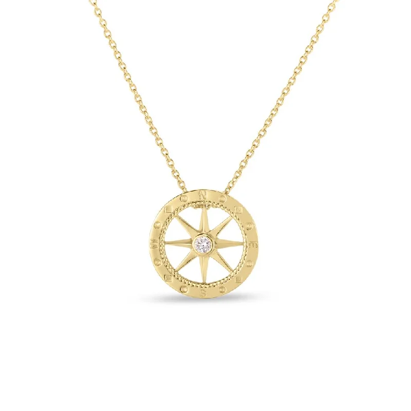 Gold Wedding Ring with Initials-Two-tone Pendant Necklace-Roberto Coin 18K Yellow Gold Compass Necklace