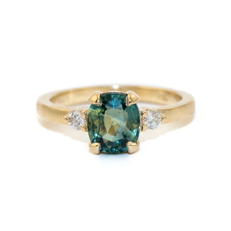 Designer Wedding Ring Set with SapphiresCushion-Cut Teal Sapphire Ring - Made To Order