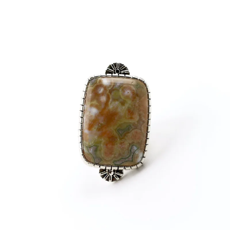 Wedding Ring with Custom EngravingPeach Pastel Ocean Jasper Ring