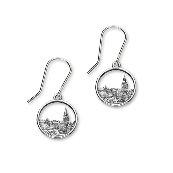 Gold Earrings for Teens-Kirkwall Skyline Sterling Silver Round Drop Earrings, E1904