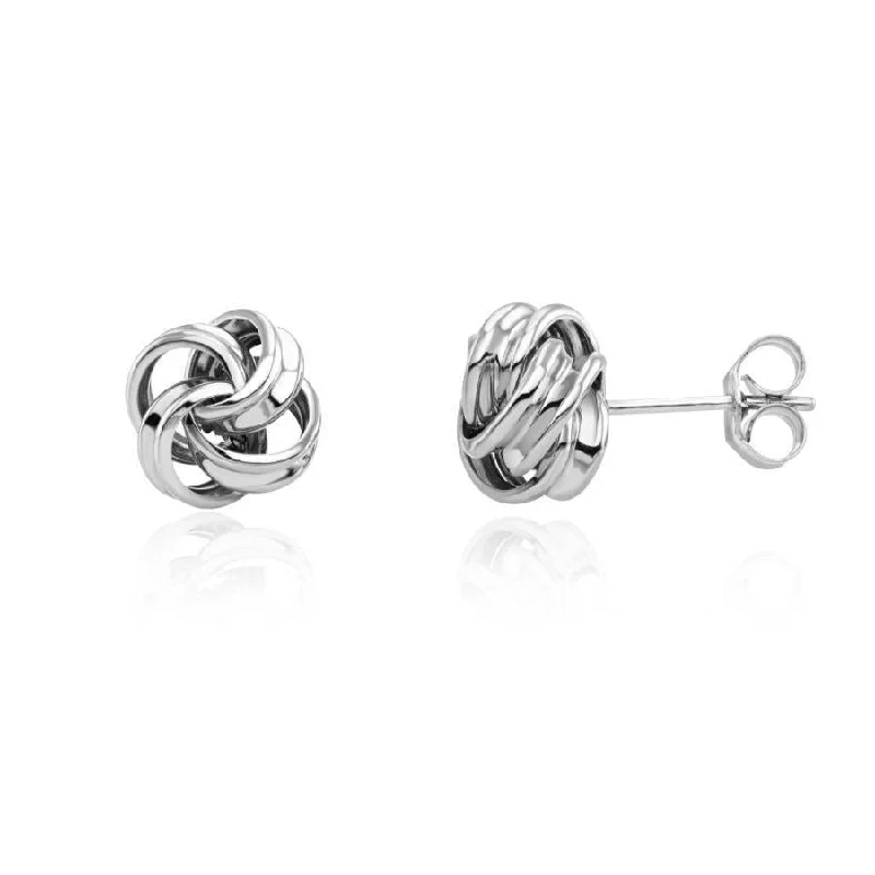 Silver Stud Earrings-9ct White Gold Polished Knot Stud Earrings