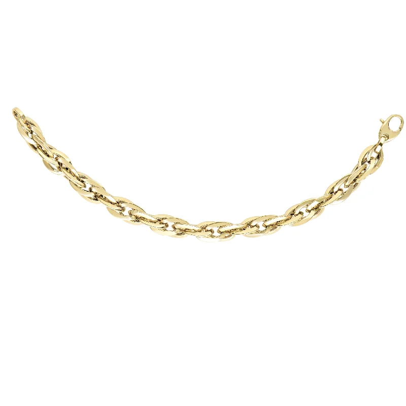 Black Stainless Steel Bracelets-14K Gold Polished Graduated Double Oval Link Chain