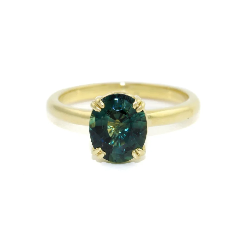 Custom Engagement Ring with Custom Stones14 KT Gold Teal Sapphire Solitaire Ring