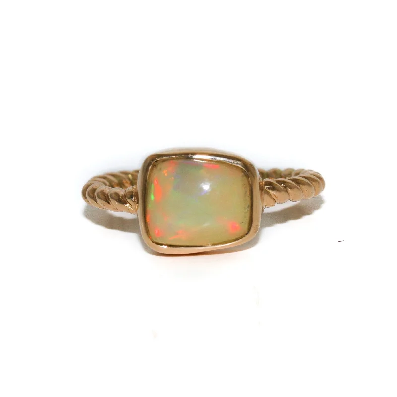 Engagement Ring with Custom Design14 KT Gold x Welo Opal Asymmetrical Rope-Band Ring