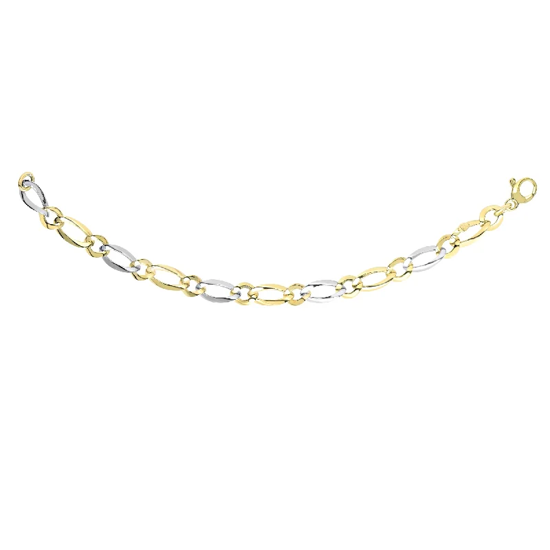 Sterling Silver Bead Bracelets-14K Two-tone Gold Polished Alternating Oval & Round Link Chain