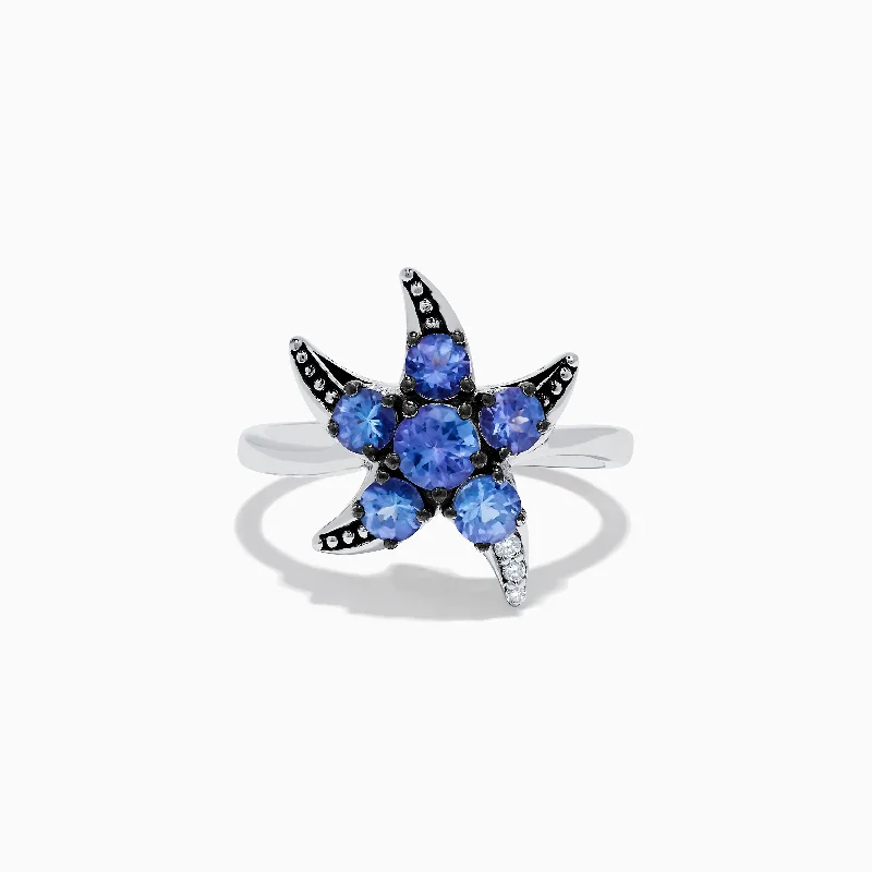 Personalized Wedding Ring for Men925 Sterling Silver Tanzanite and Diamond Starfish Ring